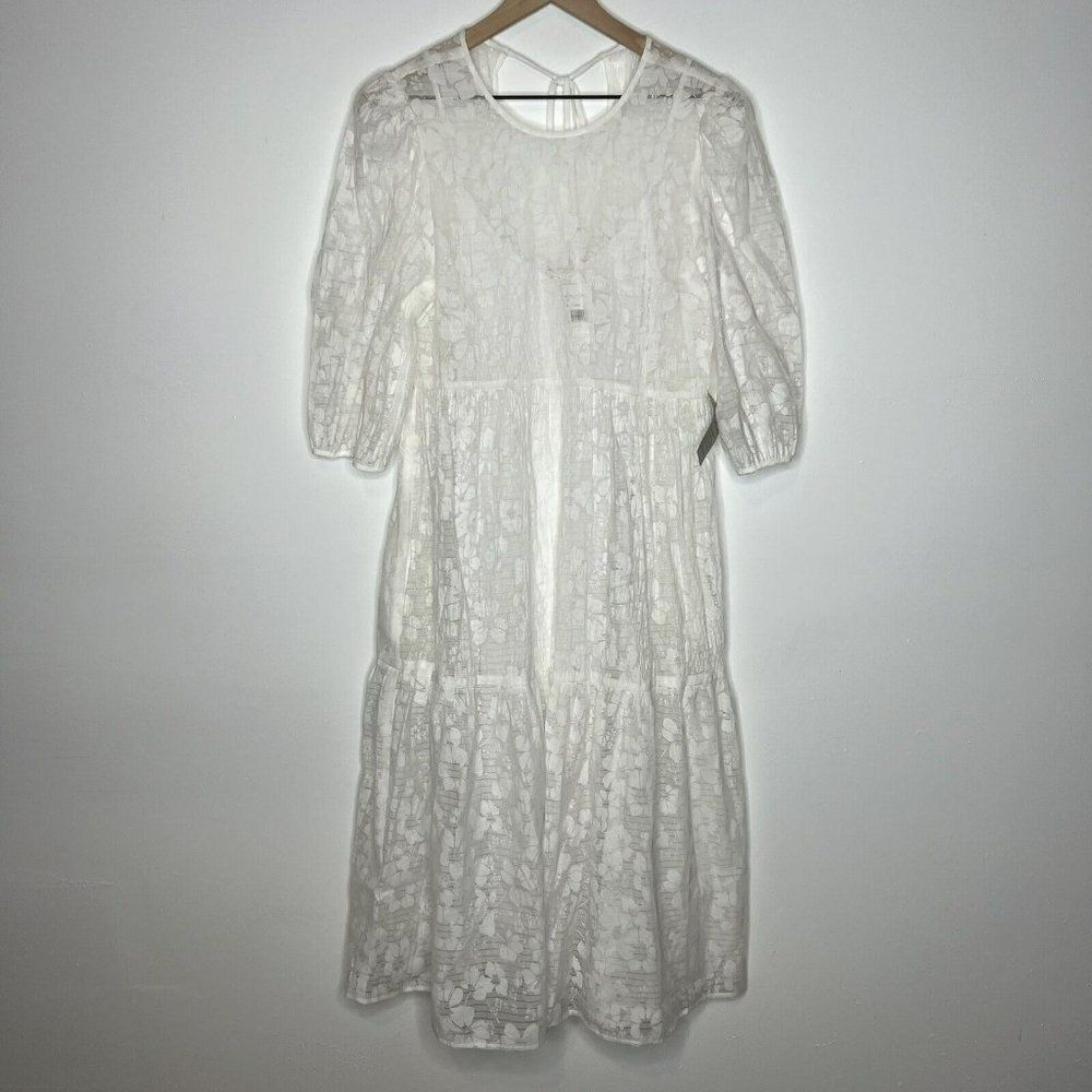Wayf Babydoll White Crinkle Dress With Slip Under Size Small NWT